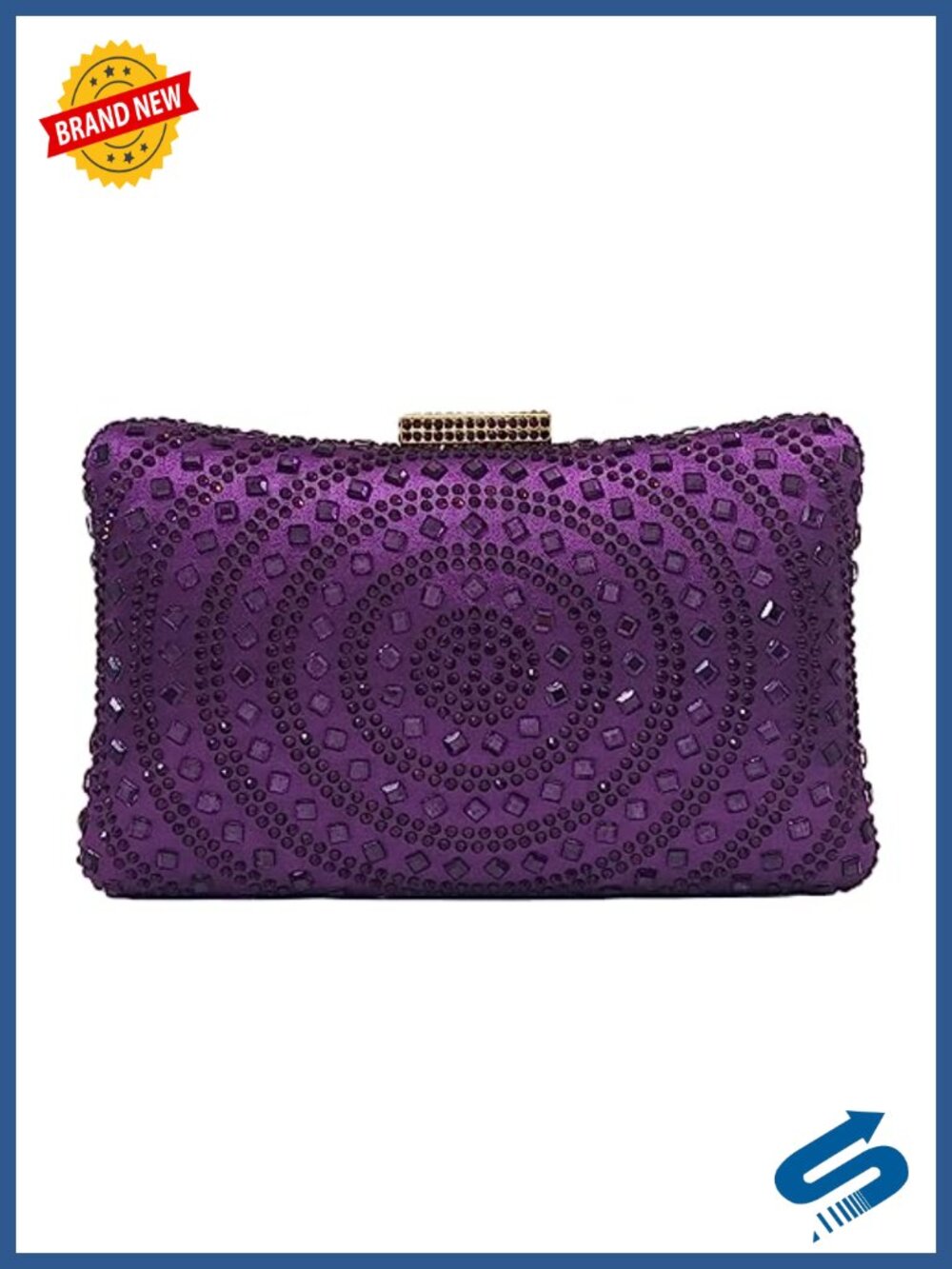 Rhinestone Evening Clutch Satin Wedding Party Purse with Chain